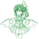  1girl arms_behind_back blush bow daiyousei fairy_wings hair_bow monochrome side_ponytail sketch solo touhou wings yuran_(kuen-hien) 