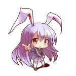  1girl animal_ears chibi finger_gun kneehighs long_hair long_sleeves looking_at_viewer lowres necktie open_mouth pleated_skirt purple_hair rabbit_ears red_eyes reisen_udongein_inaba ryogo shadow simple_background skirt solo suit_jacket touhou very_long_hair white_background 