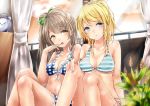  2girls artist_request ayase_eli bikini blonde_hair blue_eyes breasts brown_eyes brown_hair female long_hair love_live!_school_idol_project minami_kotori multiple_girls polka_dot polka_dot_bikini polka_dot_swimsuit ponytail side_ponytail striped striped_bikini striped_swimsuit swimsuit 