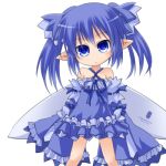  1girl blue_eyes blue_hair fairy_wings kso looking_at_viewer lowres original simple_background solo white_background wings 