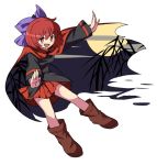  1girl bow cape hair_bow long_sleeves maguro_(mawaru_sushi) moon night open_mouth red_eyes redhead sekibanki short_hair skirt smile solo touhou 