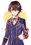  1boy black_hair blue_eyes horikawa_kunihiro kuuko petals solo touken_ranbu 