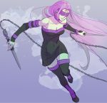  1girl blindfold chain dagger facial_mark fate/stay_night fate_(series) forehead_mark kan_t long_hair purple_hair rider solo weapon 