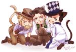  3boys animal_ears cat_ears cat_tail chibi daniel_d&#039;arby jojo_no_kimyou_na_bouken joseph_joestar kemonomimi_mode miyabi_(run) multiple_boys paw_pose tail will_anthonio_zeppeli 