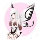  1girl aerie_(bravely_default) bad_id bad_pixiv_id bare_shoulders bravely_default:_flying_fairy bravely_default_(series) brown_eyes dress fairy_wings highres long_hair pointy_ears silver_hair sitting solo wings 