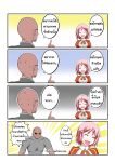  1boy 1girl 4koma :d ^_^ agil anger_vein bald catstudioinc_(punepuni) closed_eyes comic dark_skin facial_hair fang goatee hair_ornament hairpin highres index_finger_raised lisbeth open_mouth puffy_sleeves short_hair smile sweat sword_art_online thai translation_request 