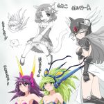  5girls animal_ears armor armored_dress bare_shoulders bow breasts cat_(battle_cats) cat_ears cat_gloves cat_tail character_name chest_plate cleavage closed_eyes collage collar crown earmuffs from_behind gauntlets green_eyes green_hair grey_hair hair_bow hayashiya_zankurou head_only headset helmet highres ice_queen_cat knees_together_feet_apart long_hair looking_up mary_janes microphone moneko_(battle_cats) monochrome multiple_girls no_pupils nyanko_daisensou one_eye_closed open_mouth pointy_ears purple_hair shoes shoulder_pads skirt smile spiky_hair strapless tail thighs thundia valkyrie_cat violet_eyes windy_(battle_cats) 