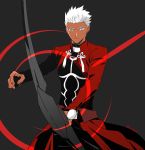  1boy ao_(sodalite) archer bow_(weapon) command_spell dark_skin fate/stay_night fate_(series) flat_color male_focus solo weapon white_hair 