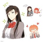  1boy 2girls apfl0515 blush bow gekkan_shoujo_nozaki-kun genderswap heart long_hair mikoshiba_mikoto multiple_girls nozaki_umetarou sakura_chiyo short_hair simple_background white_background 