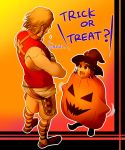  2boys basch_fon_ronsenburg black_hair brown_hair crossed_arms final_fantasy final_fantasy_xii halloween halloween_costume height_difference jack-o&#039;-lantern jack-o&#039;-lantern_(cosplay) larsa_ferrinas_solidor masapeko multiple_boys sideburns trick_or_treat 