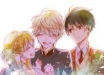  1girl 2boys aldnoah.zero asseylum_vers_allusia black_hair blonde_hair brown_hair kaizuka_inaho multiple_boys naoazaz red_eyes silver_hair slaine_troyard 