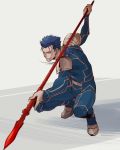  1boy blue_hair fate/stay_night fate_(series) gae_bolg kan_t lancer polearm ponytail red_eyes solo spear weapon 