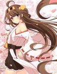  1girl ahoge bare_shoulders brown_hair cherry_blossoms detached_sleeves double_bun hair_ornament hairband highres japanese_clothes kantai_collection kongou_(kantai_collection) long_hair nontraditional_miko pink_eyes revision rin_ateria skirt smile solo very_long_hair 