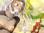  1boy 1girl animal_ears basch_fon_ronsenburg brown_hair dark_skin final_fantasy final_fantasy_xii fran helmet long_hair masapeko rabbit_ears red_eyes revealing_clothes short_hair small_breasts solo_focus viera white_hair 