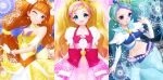  3girls ;) amane_satsuki amanogawa_kirara aqua_eyes bare_shoulders blonde_hair blue_eyes blue_hair bow brown_hair choker cure_flora cure_mermaid cure_twinkle earrings gloves go!_princess_precure haruno_haruka jewelry kaidou_minami long_hair magical_girl midriff multicolored_hair multiple_girls navel one_eye_closed open_mouth orange_hair pink_hair precure puffy_sleeves purple_hair seashell_earrings skirt smile star star_earrings streaked_hair twintails two-tone_hair violet_eyes 