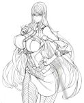  1girl breasts detached_sleeves hand_on_hip honjou_raita long_hair looking_at_viewer selvaria_bles senjou_no_valkyria simple_background solo very_long_hair white_background 