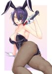  1girl and animal_ears ass bare_shoulders breasts gloves kantai_collection katana large_breasts pantyhose purple_hair rabbit_ears solo sword tenryuu_(kantai_collection) thighs weapon white_gloves yellow_eyes 