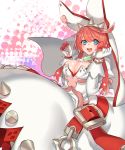  1girl blue_eyes breasts chromatic_aberration cleavage cleavage_cutout dress elphelt_valentine gloves guilty_gear guilty_gear_xrd katagiri_hachigou large_breasts pink_hair short_hair solo 
