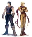  2boys blonde_hair dio_brando fingerless_gloves gloves jojo_no_kimyou_na_bouken jonathan_joestar multiple_boys oburaato scarf suspenders 