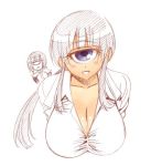  2girls blue_eyes breasts cleavage crossover cyclops hitomi_(hitomi_sensei_no_hokenshitsu) hitomi_sensei_no_hokenshitsu inui_takemaru long_hair manako monochrome monster_musume_no_iru_nichijou multiple_girls one-eyed payot ponytail sketch spot_color 