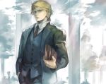  1boy blonde_hair book dio_brando formal jojo_no_kimyou_na_bouken oburaato solo suit vest waistcoat 