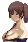  1girl breasts brown_eyes brown_hair cleavage crying hews_hack highres kaga_(kantai_collection) kantai_collection large_breasts looking_at_viewer short_hair side_ponytail signature simple_background solo tears white_background 