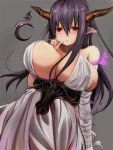  8gou bandages bare_shoulders breasts danua granblue_fantasy grey_background horns huge_breasts parted_lips pointy_ears red_eyes simple_background 