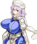  1girl breasts hat huge_breasts letty_whiterock long_sleeves puffy_long_sleeves puffy_sleeves purple_hair sachito scarf short_hair simple_background solo touhou violet_eyes white_background 
