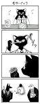  4koma anubis bastet bird cat comic egyptian_mythology horus jackal mirror mofuka monochrome translation_request 