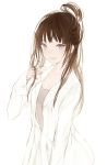  blue_eyes blush brown_hair dress female girl happy jacket long_hair lpip original solo 