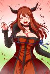  1girl ^_^ blush blush_stickers breasts buntaichou choker cleavage closed_eyes dress fake_horns female horns large_breasts long_hair long_sleeves maou_(maoyuu) maoyuu_maou_yuusha open_mouth redhead rei_no_himo smile solo translation_request 