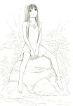  1girl barefoot dress long_hair monochrome original sketch solo traditional_media yoshitomi_akihito 