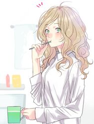  aldnoah.zero blonde_hair brushing_teeth green_eyes hair_down junka-sakura long_hair nina_klein wavy_hair 