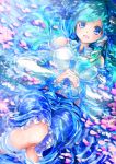  1girl kochiya_sanae lakestep55 partially_submerged petals smile solo touhou water 