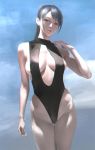    bare_shoulders black_hair center_opening character_request clouds sgk sky swimsuit 