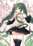  1girl artist_name black_legwear black_skirt detached_sleeves green_eyes green_hair hatsune_miku kosanmaka long_hair necktie petals pleated_skirt skirt solo thigh-highs twintails very_long_hair vocaloid zettai_ryouiki 