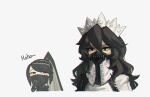  2girls bangs black_hair borrowed_character commentary english_commentary executioner_maid_(centuriic) hair_between_eyes highres lipstick_mark long_hair maid_headdress mask mouth_mask multiple_girls original porforever simple_background wavy_hair white_background 