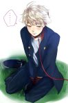  ... 1boy aldnoah.zero animal_ears blonde_hair collar dog_ears green_eyes junka-sakura kemonomimi_mode leash military military_uniform silver_hair sitting slaine_troyard solo uniform yokozuwari 