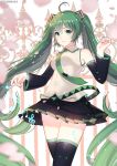  1girl artist_name black_legwear black_skirt detached_sleeves green_eyes green_hair hatsune_miku kosanmaka long_hair necktie petals pleated_skirt skirt solo thigh-highs twintails very_long_hair vocaloid zettai_ryouiki 