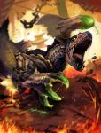  brachydios chain christiana_(manager_i_c) claws fire highres monster monster_hunter motion_blur no_humans open_mouth sharp_teeth slime 