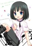  1boy black_hair black_legwear blue_eyes blush bob_cut copyright_name idolmaster idolmaster_side-m kagura_rei kneehighs mero-n_usagisan musical_note otoko_no_ko short_hair smile 