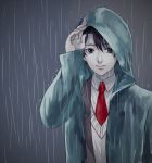  1boy aldnoah.zero brown_hair hood junka-sakura kaizuka_inaho rain raincoat solo 