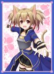  1girl animal_ears breastplate brown_hair cat_ears foreshortening highres red_eyes short_hair silica silica_(sao-alo) sword_art_online tail thigh-highs twintails yuntea 