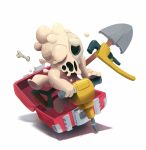  1boy bone case jackhammer justin_chan male_focus melting_(nuclear_throne) nuclear_throne official_art shovel skull solo white_background worktool wrench 