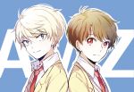  2boys aldnoah.zero blonde_hair brown_hair kaizuka_inaho multiple_boys necktie red_eyes ryuna_(itouaiyuki) school_uniform silver_hair slaine_troyard smile 