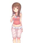  absurdres arm_behind_back belt bracelet breasts brown_eyes brown_hair capri_pants highres itsuwa jewelry long_hair midriff navel necklace pants smile to_aru_majutsu_no_index towel vest 