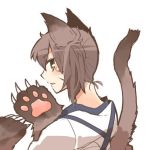  1girl animal_ears blush brown_hair cat_ears cat_paws cat_tail claws kaga_(kantai_collection) kantai_collection looking_to_the_side lowres open_mouth paws rebecca_(keinelove) short_hair side_ponytail tail yellow_eyes 