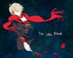  1boy aldnoah.zero aqua_eyes blonde_hair blue_eyes flower gloves harrup le_petit_prince red_rose rose scarf silver_hair sky slaine_troyard solo star_(sky) starry_sky 