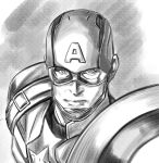  1boy captain_america helmet marvel monochrome ohara_hiroki shield solo steve_rogers superhero 