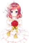  blush bouquet dress gloves love_live!_school_idol_project nishikino_maki purple_eyes redhead short_hair veil wedding 